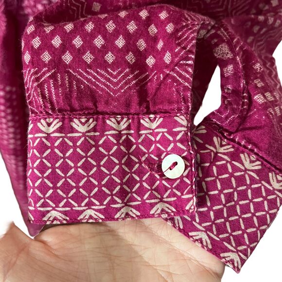 Burgundy Wrap Boho Folk Blockprint  Summer Dress 100% India Cotton M/L - Picture 10 of 12